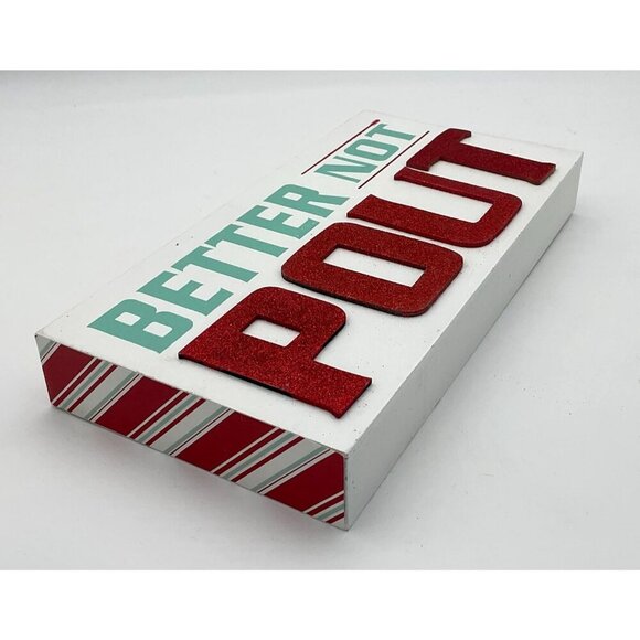 Jingle Jolly Way Wooden Tabletop Christmas Decor Better Not Pout Glitter Accents - Picture 2 of 3